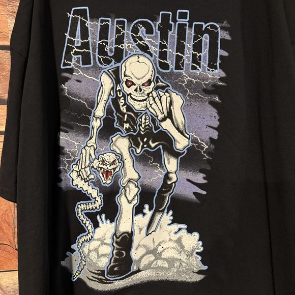 WWE Stone Cold Steve Austin T-Shirt 5X SS Black Bad To The Bonz DS Skeleton - Picture 2 of 7